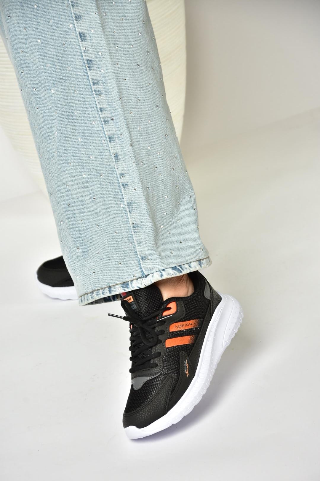U702001504 Siyah/Turuncu Kumaş Spor Ayakkabı Sneakers