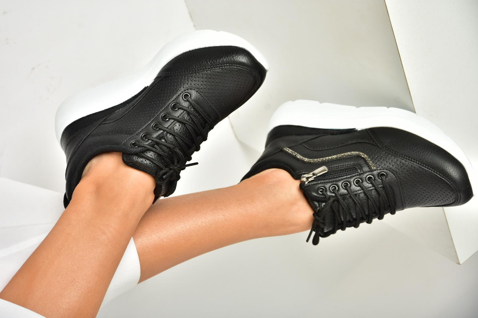 U702020709 Siyah Kalın Tabanlı Spor Ayakkabı Sneakers