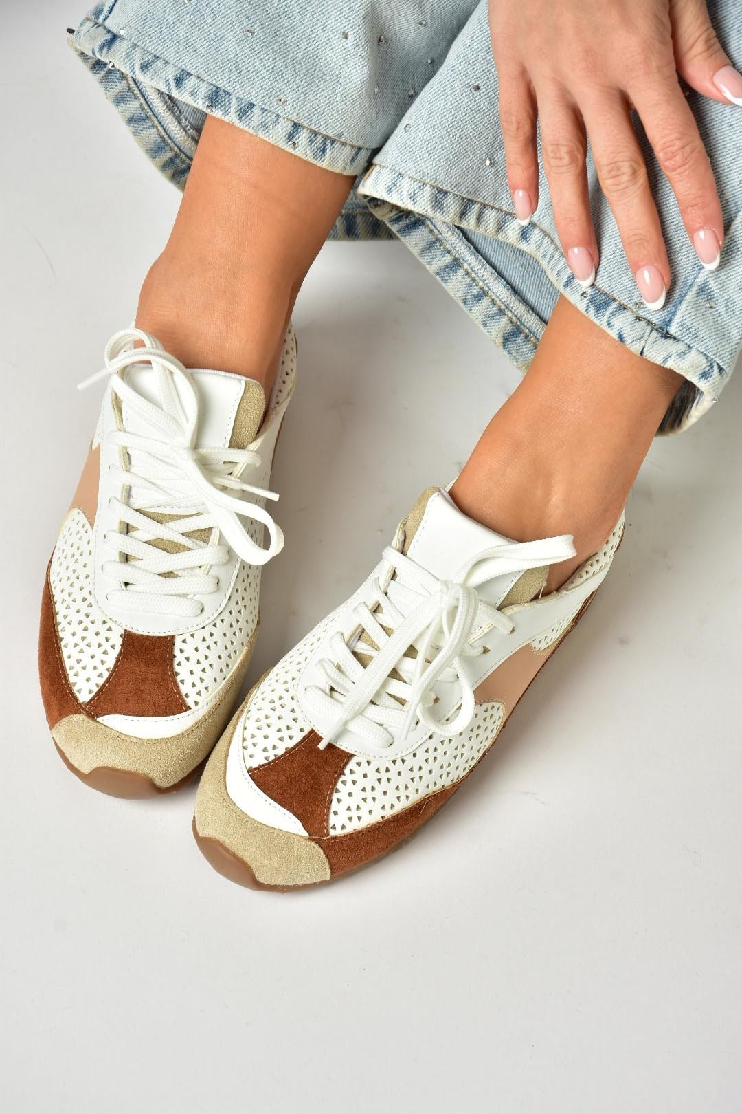U973657309 Beyaz/Taba Spor Ayakkabı Sneakers