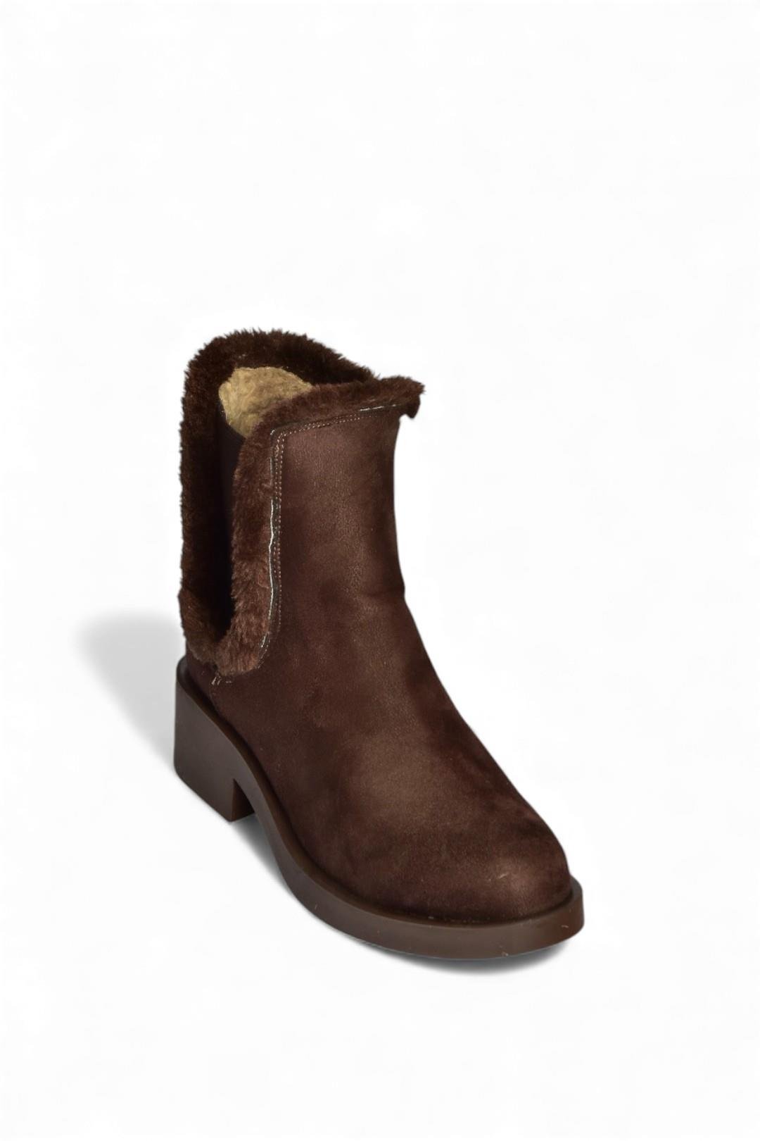 V674121402 Kahverengi İçi Kürklü Alçak Topuklu Kadın Bot