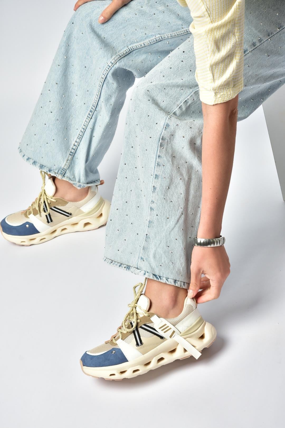 Y312611009 Lacivert/Vizon Kalın Tabanlı Spor Ayakkabı Sneakers