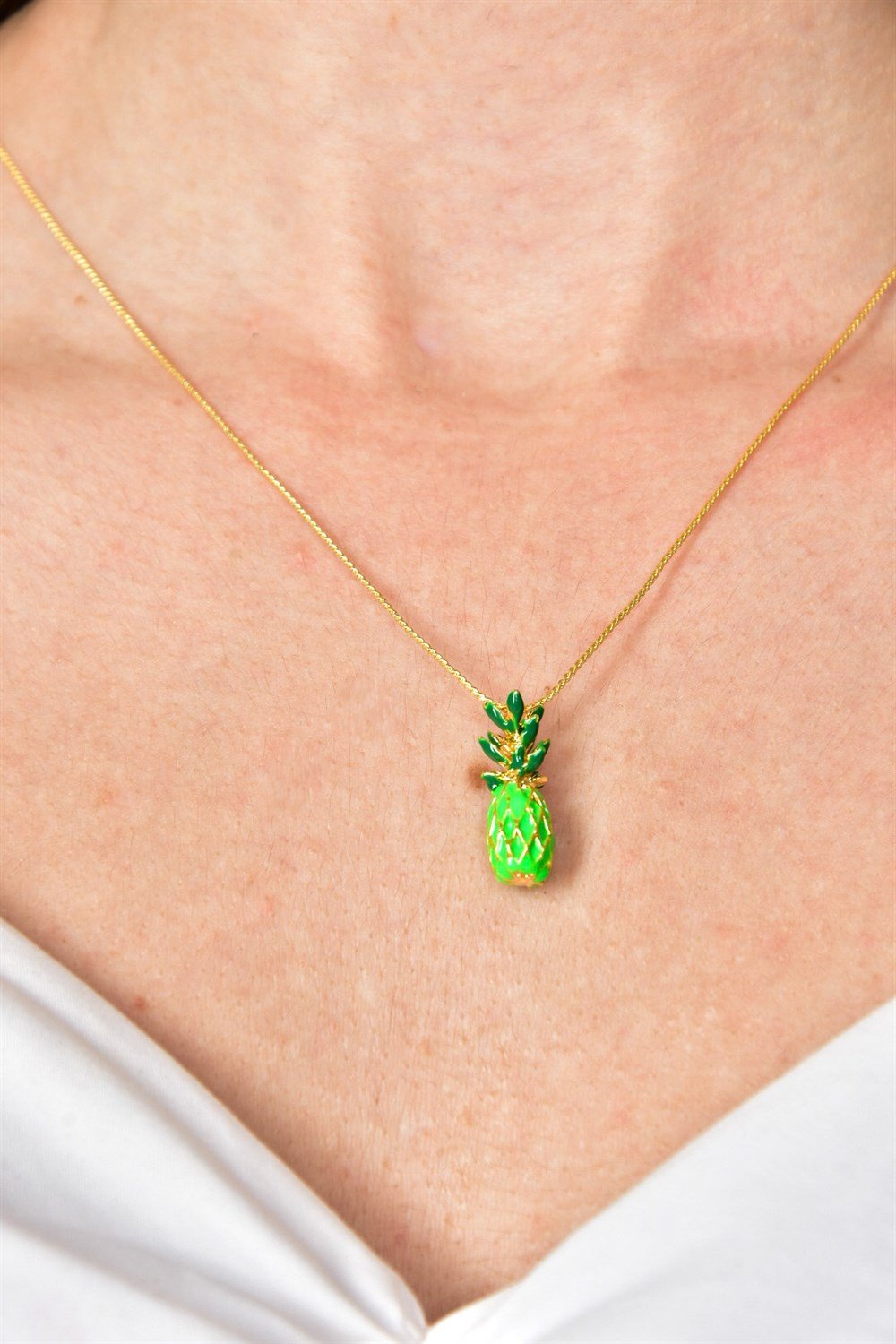 Yeşil Ananas Uçlu Gold Zincir Kolye KA011204