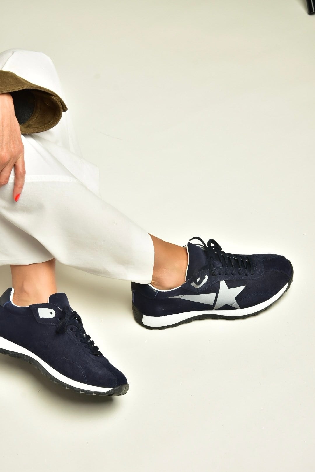 Z312516661 Lacivert Hakiki Deri Süet Kadın Spor Ayakkabı Sneakers