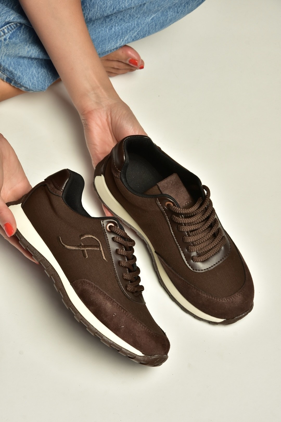 Z973541804 Kahverengi Kumaş Kadın Spor Ayakkabı Sneakers