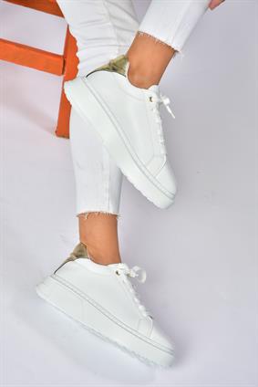 P848231409 Beyaz/Altın Kadın Spor Ayakkabı Sneakers