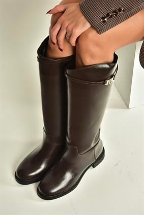 V973720909 Kahverengi Klasik Alçak Tabanlı Kadın Çizme