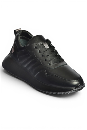 Z555090103 Siyah Hakiki Deri Kalın Tabanlı Spor Ayakkabı Sneakers
