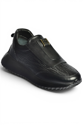 Z555091903 Siyah Hakiki Deri Kalın Tabanlı Spor Ayakkabı Sneakers