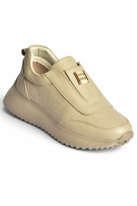 Z555091903 Vizon Hakiki Deri Kalın Tabanlı Spor Ayakkabı Sneakers