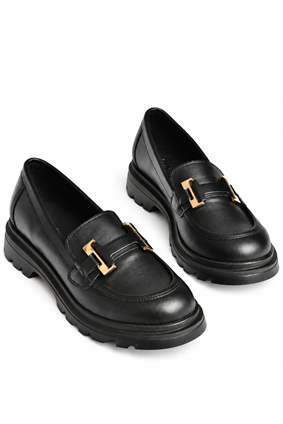 Z881862109 Siyah Kalın Tabanlı Tokalı Loafer