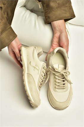 Z973541804 Bej Kumaş Kadın Spor Ayakkabı Sneakers