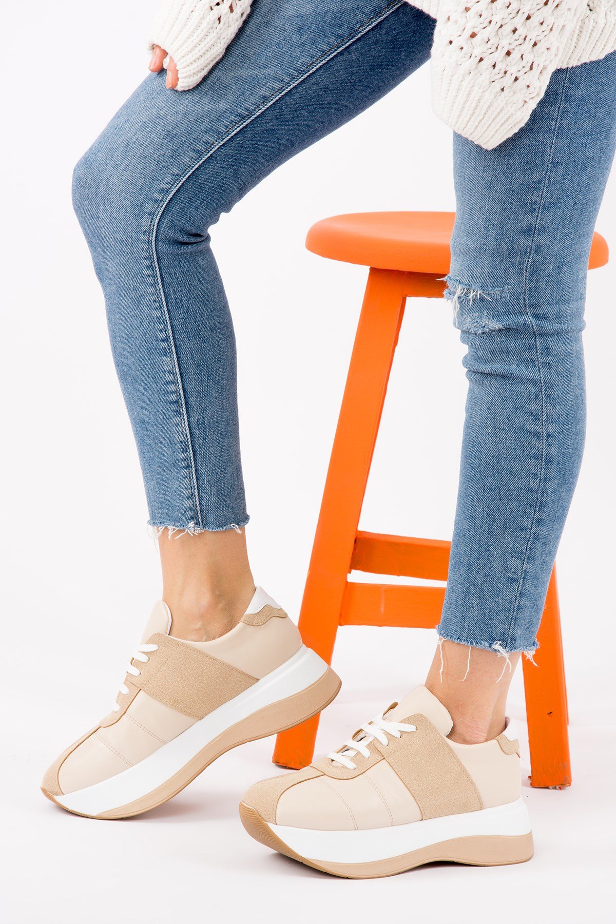 Bej/Beyaz Kadın Sneakers H267052509