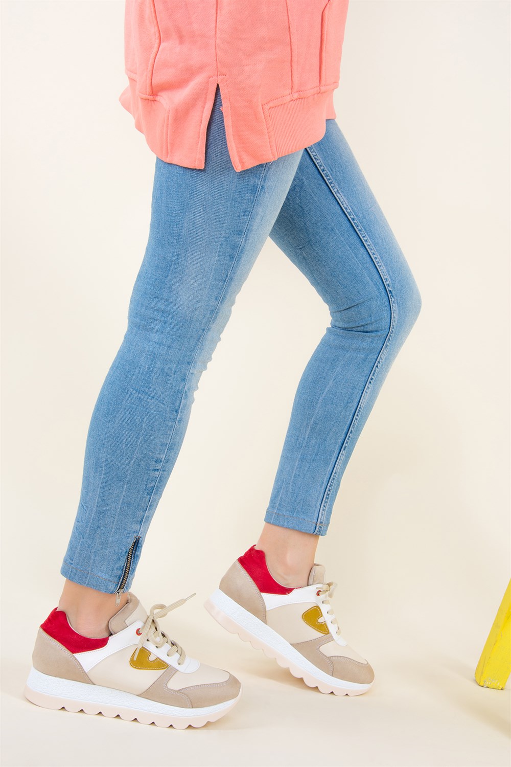 Bej/Kırmızı Kadın Spor F674018702