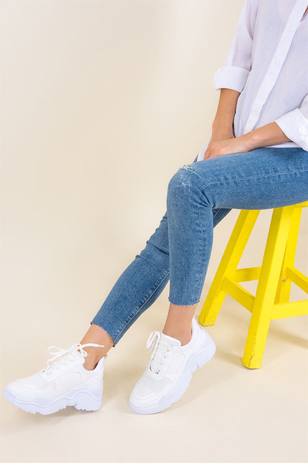 Beyaz Fileli Kadın Sneakers F583002909