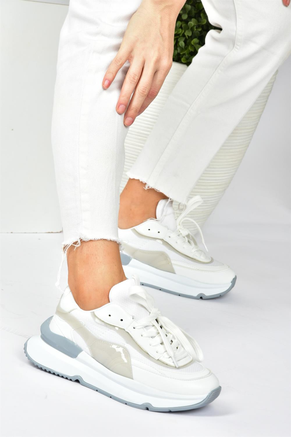 Beyaz/Gri Kumaş Günlük Sneaker Spor Ayakkabı P973416004