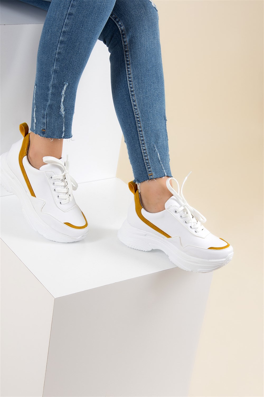 Beyaz/Hardal Kadın Sneakers F367094309
