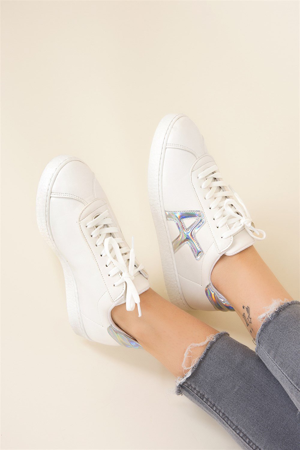 Beyaz/Lame Kadın Sneakers F615646049