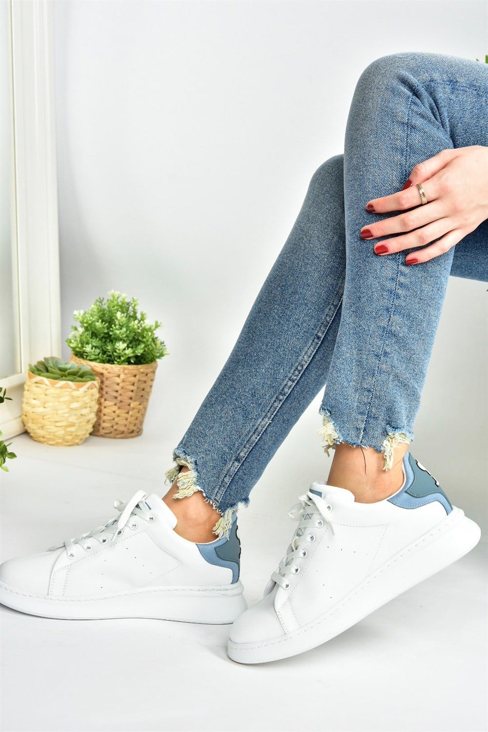 Beyaz/Mavi Günlük Kadın Sneakers M610275509