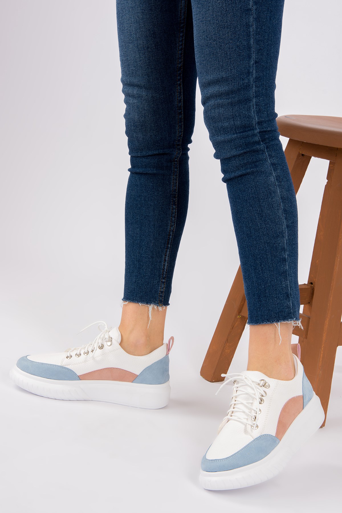 Beyaz/Mavi/Pudra Kadın Sneakers H973306009