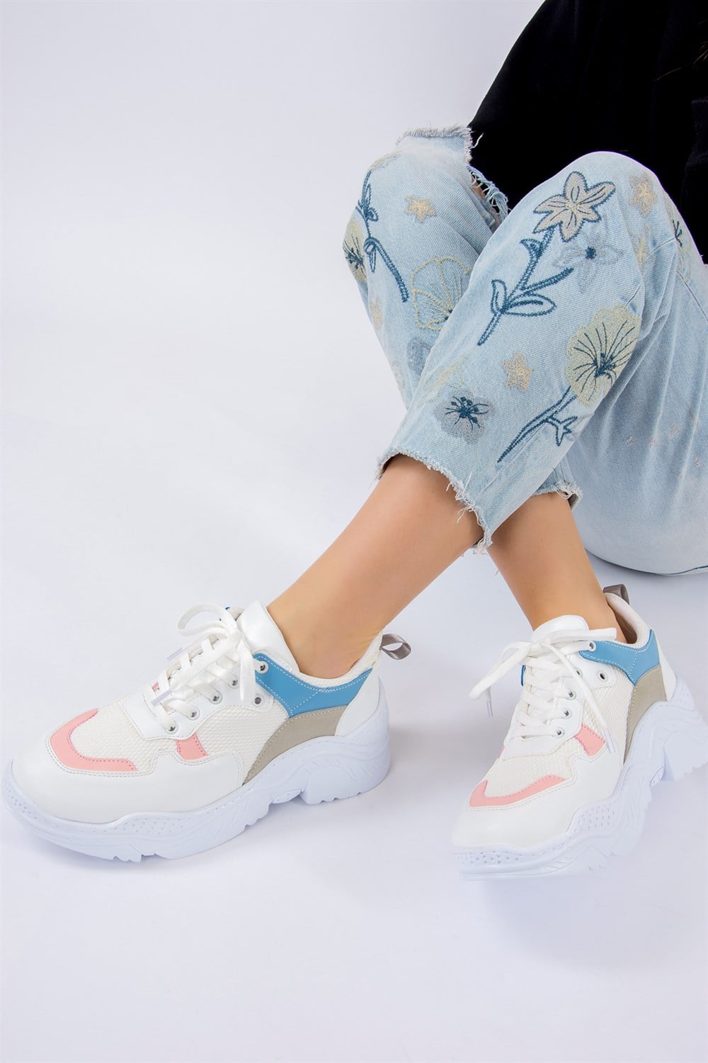 Beyaz/Pudra/Mavi Kadın Sneakers F583002809