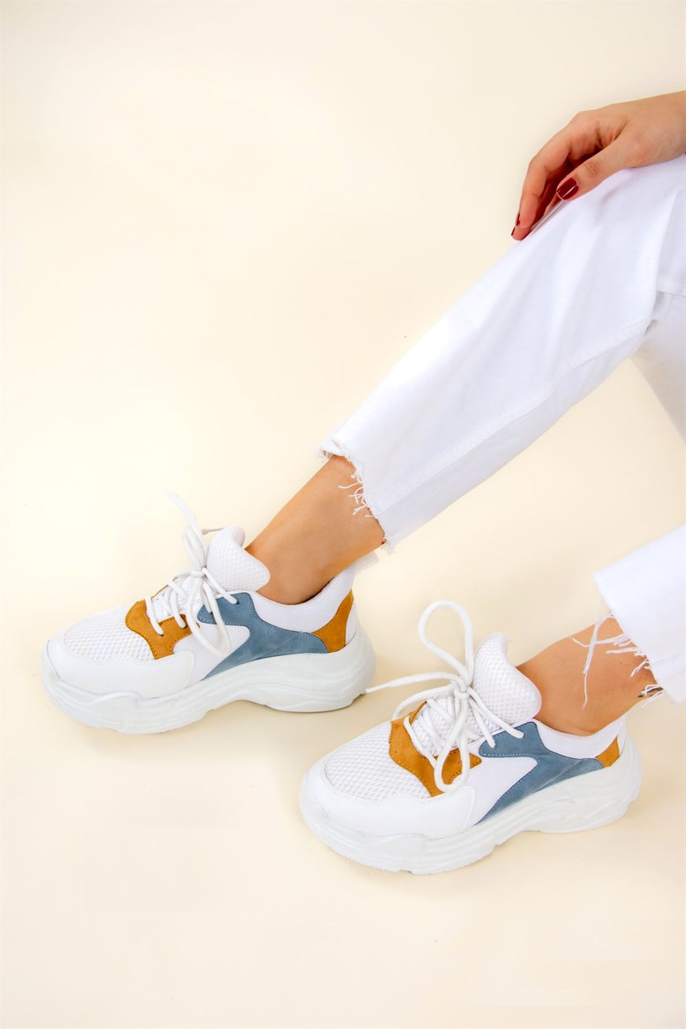 Beyaz/Sarı/Mavi Kadın Sneakers F995050502
