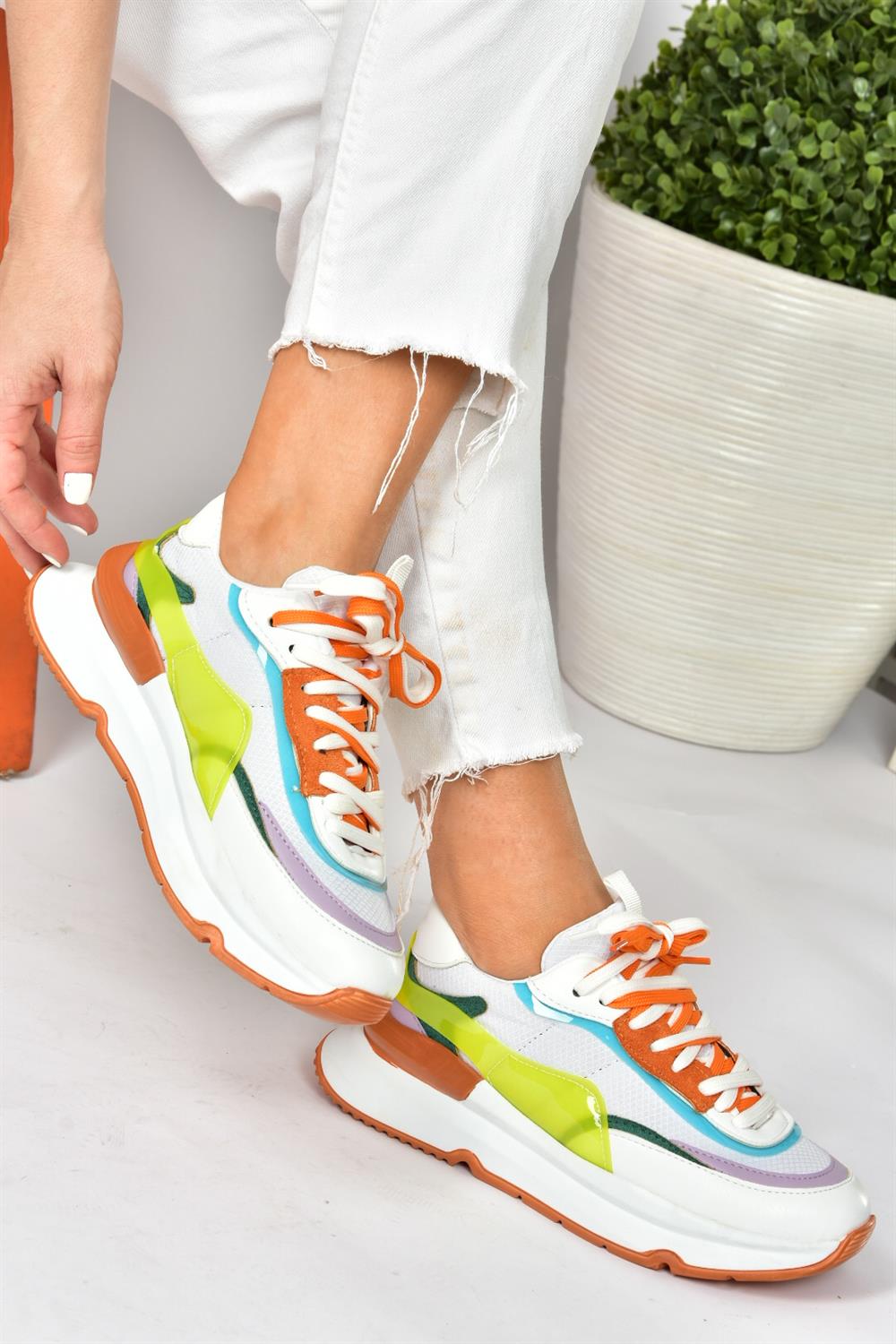 Beyaz/Turuncu Kumaş Günlük Sneaker Spor Ayakkabı P973416004