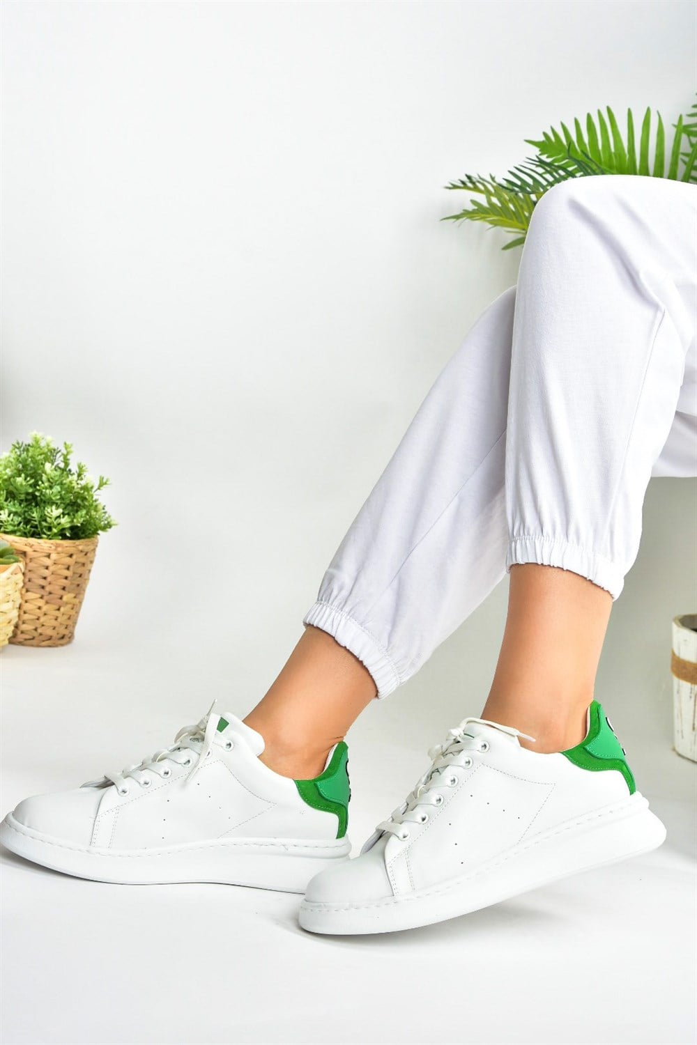 Beyaz/Yeşil Günlük Kadın Sneakers M610275509