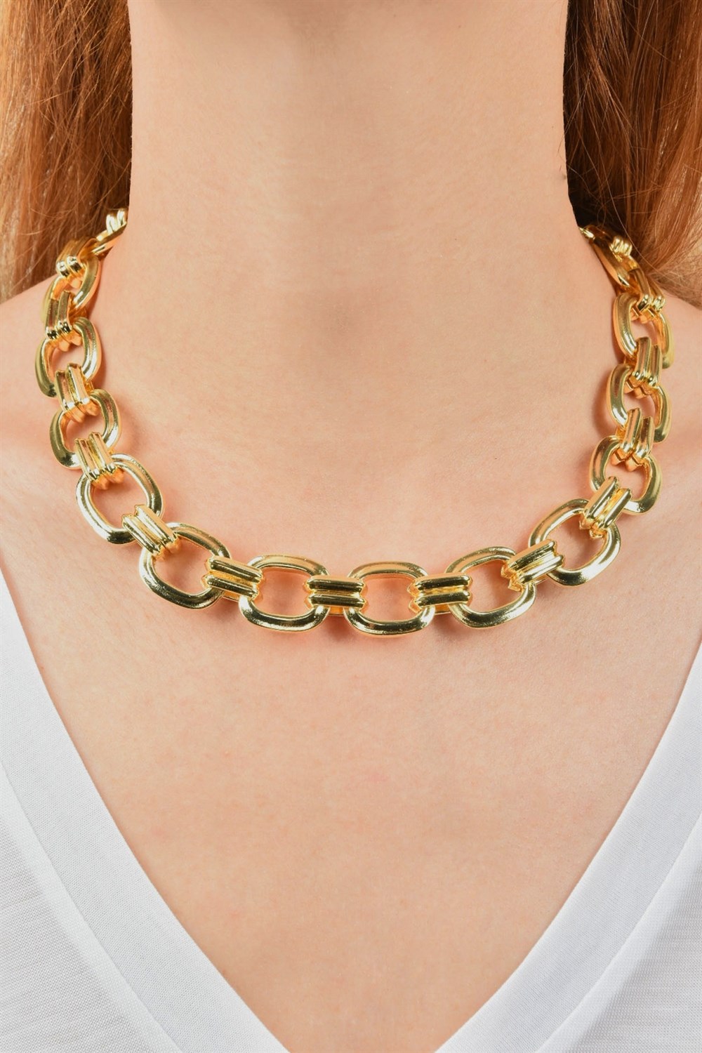 Çift Geçmeli Altın Zincir Kolye KA011008