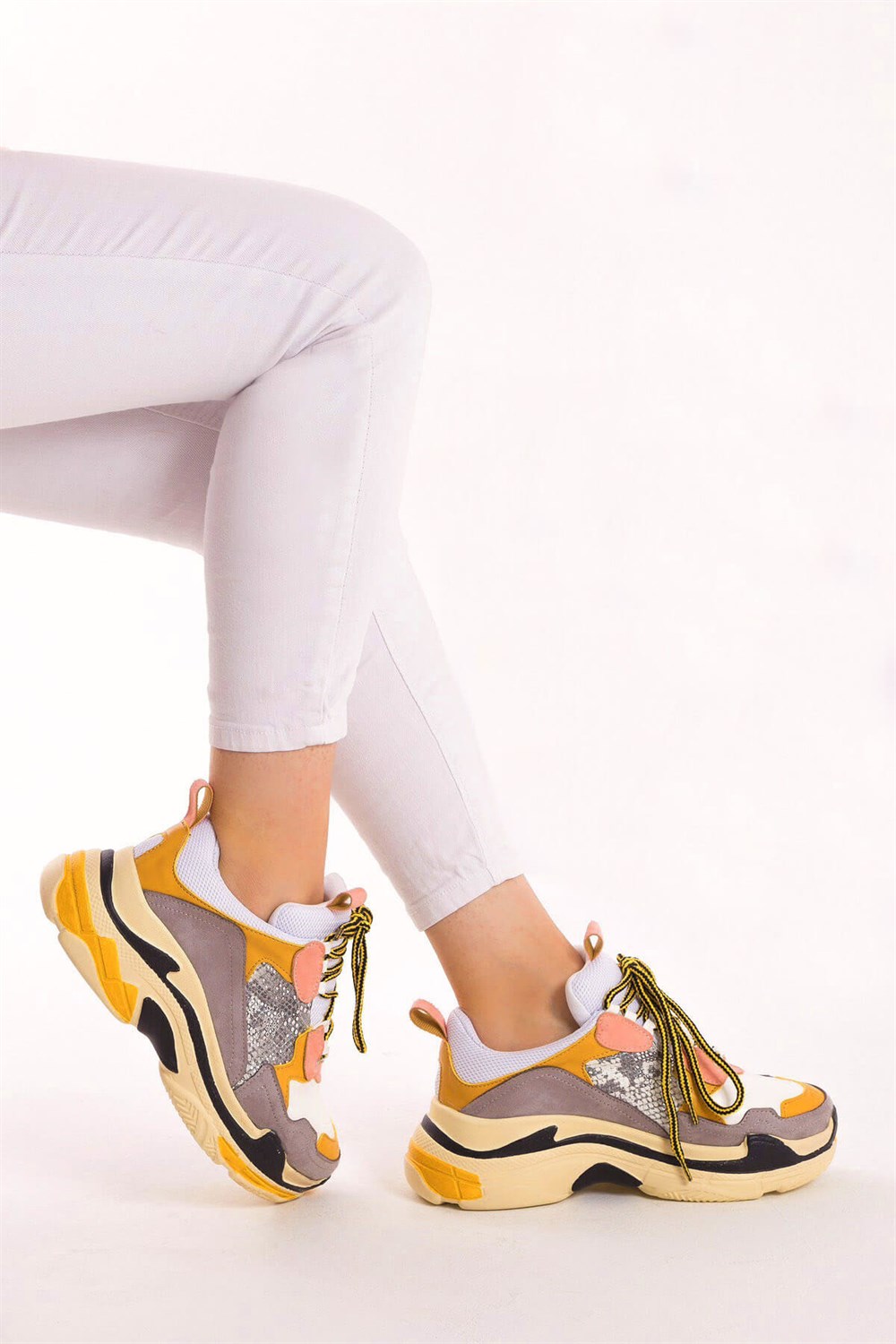 Fox Shoes Gri/Hardal/Beyaz Kadın Sneakers D592410102