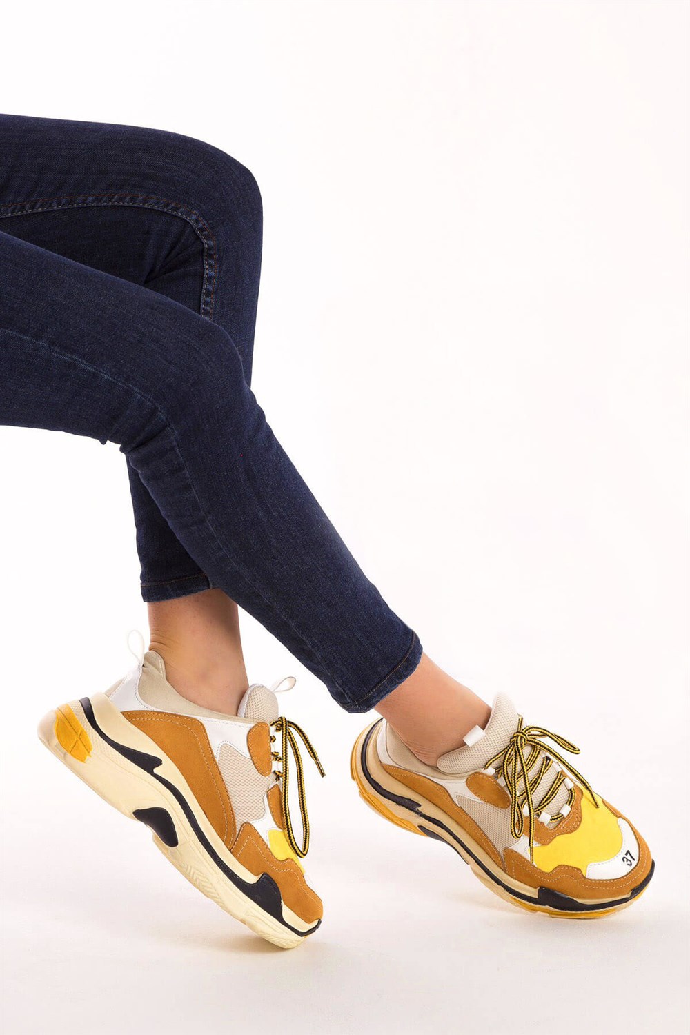 Fox Shoes Hardal/Beyaz/Sarı Kadın Sneakers D592410102