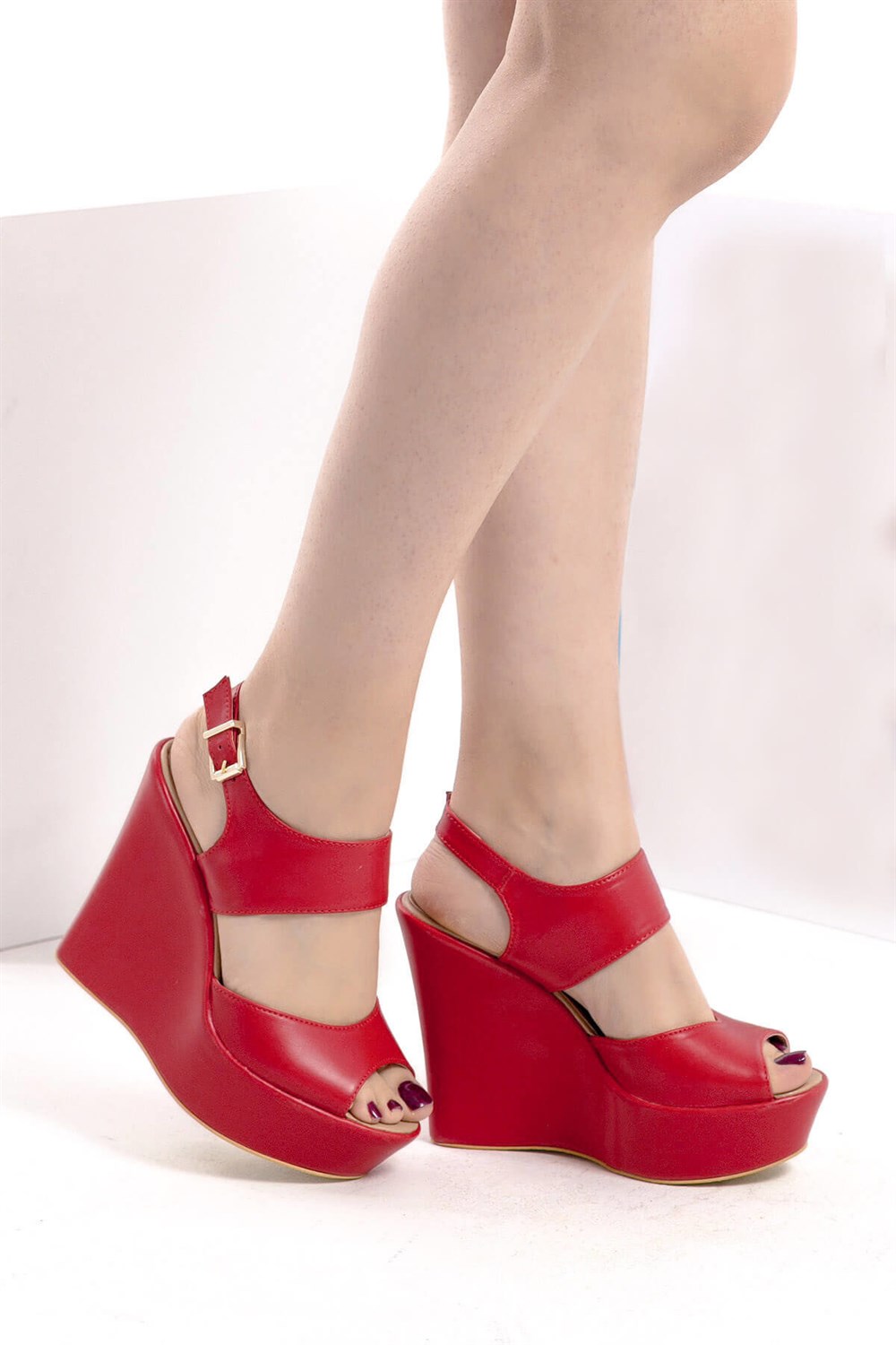 Fox Shoes Kırmızı Kadın Dolgu Topuklu Ayakkabı D459586009