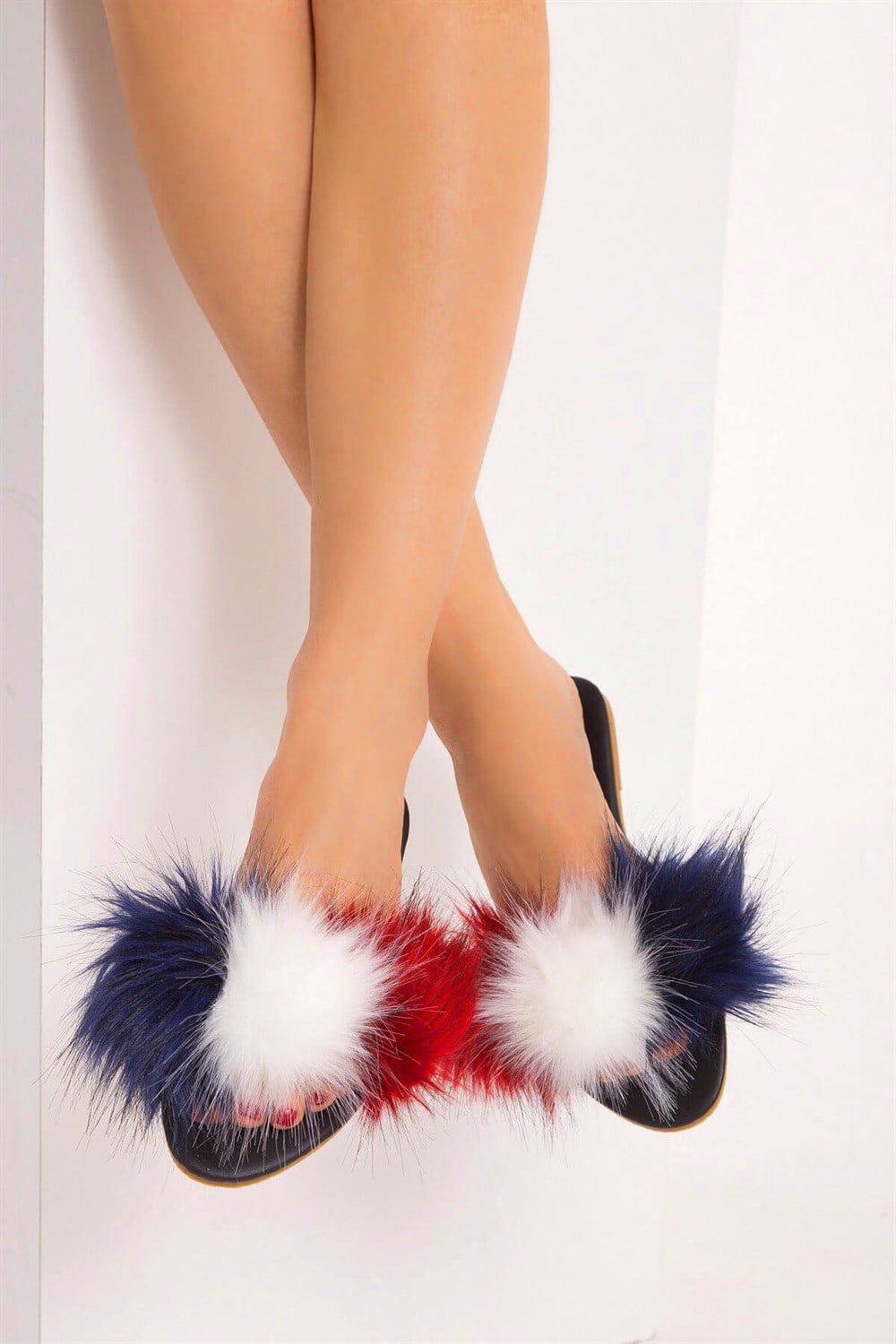 Fox Shoes Kırmızı/Beyaz/Lacivert Kadın Terlik D551447009