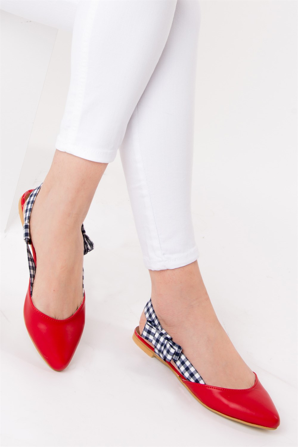 Fox Shoes Kırmızı/Lacivert Kadın Babet D726602609
