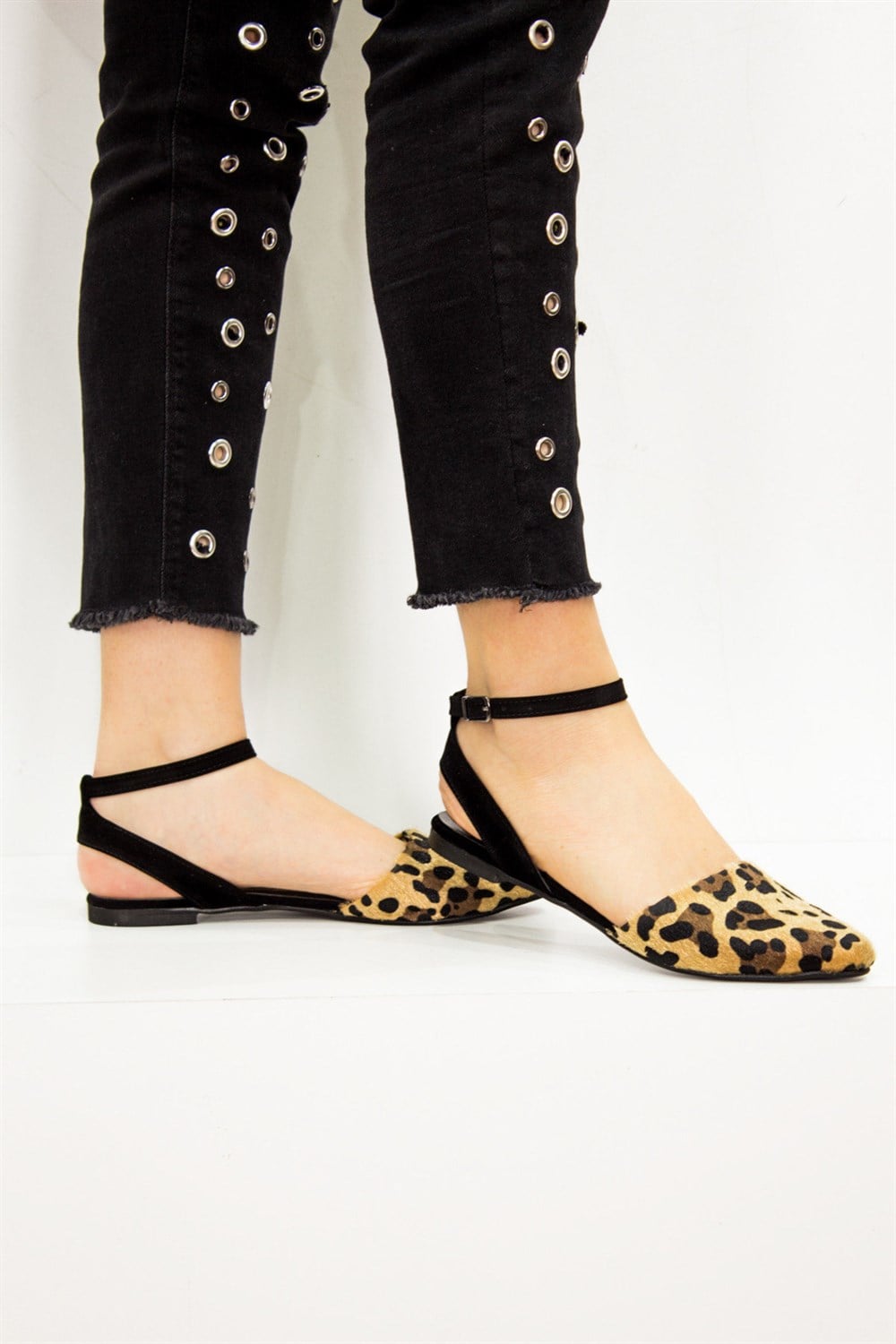 Fox Shoes Leopar/Siyah Kadın Babet D726226202