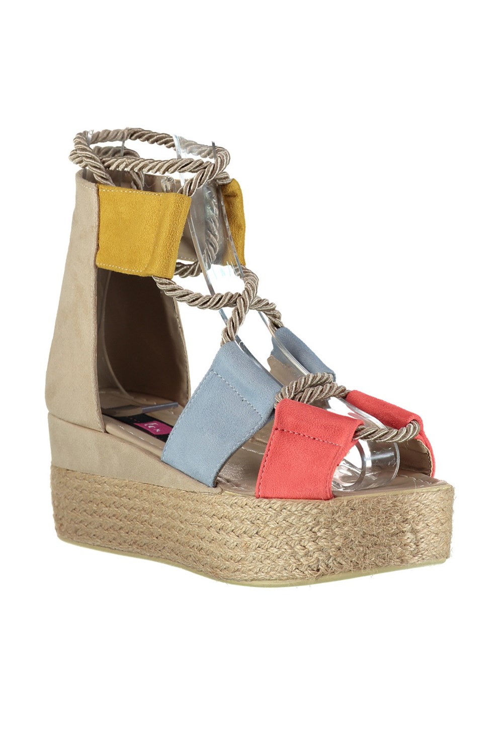 Fox Shoes Mavi/Hardal/Nar Çiçeği Kadın Dolgu Topuklu Ayakkabı D602055002