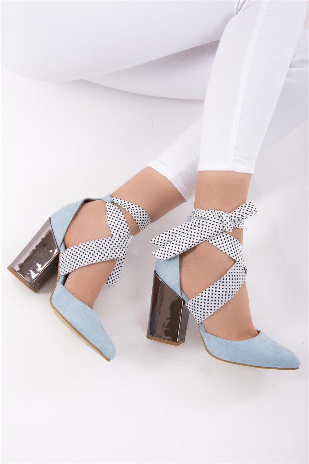 Fox Shoes Mavi/Platin Kadın Topuklu Ayakkabı D758264302