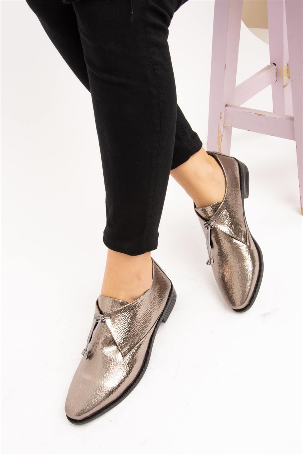 Fox Shoes Platin Suni Deri Kadın Ayakkabı E432200209