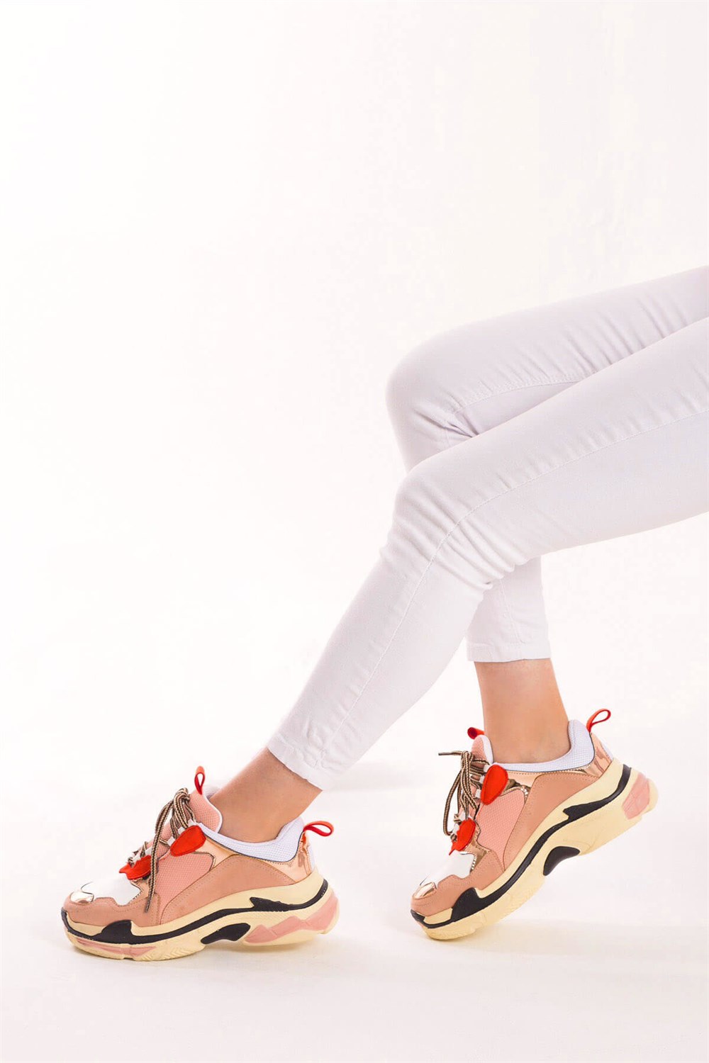 Fox Shoes Pudra/Bronz/Beyaz Kadın Sneakers D592410102