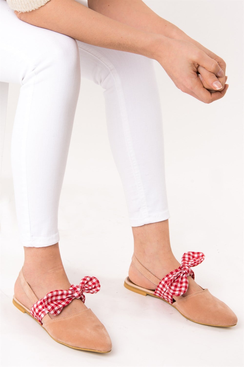 Fox Shoes Pudra/Kırmızı Kadın Babet D726603002