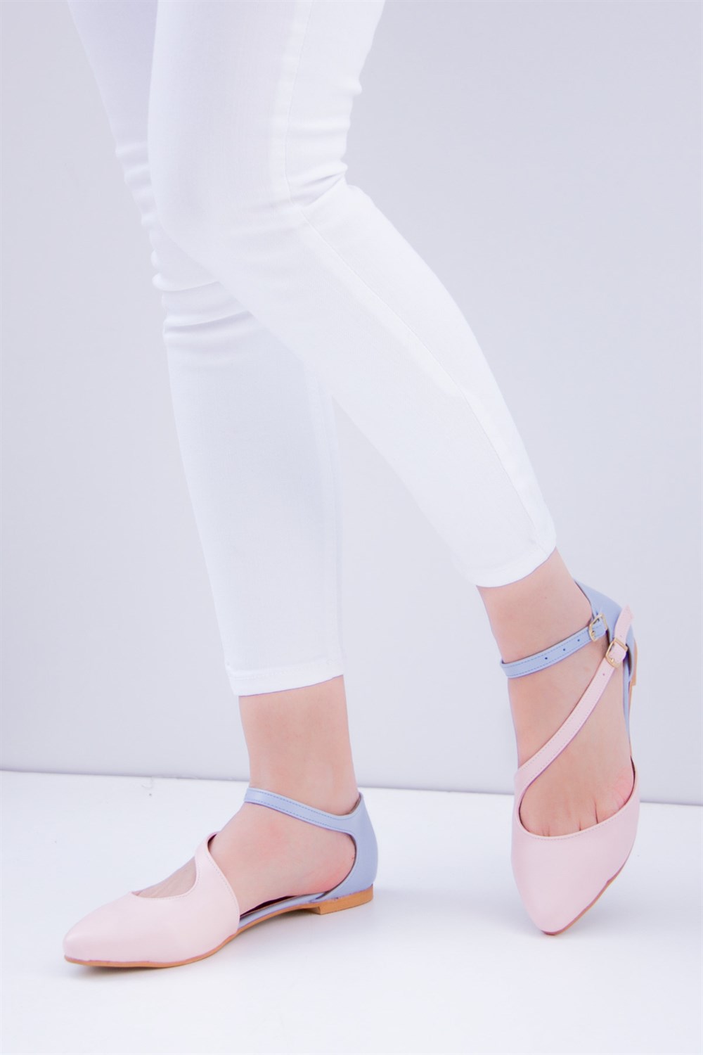 Fox Shoes Pudra/Mavi Kadın Babet D726016909