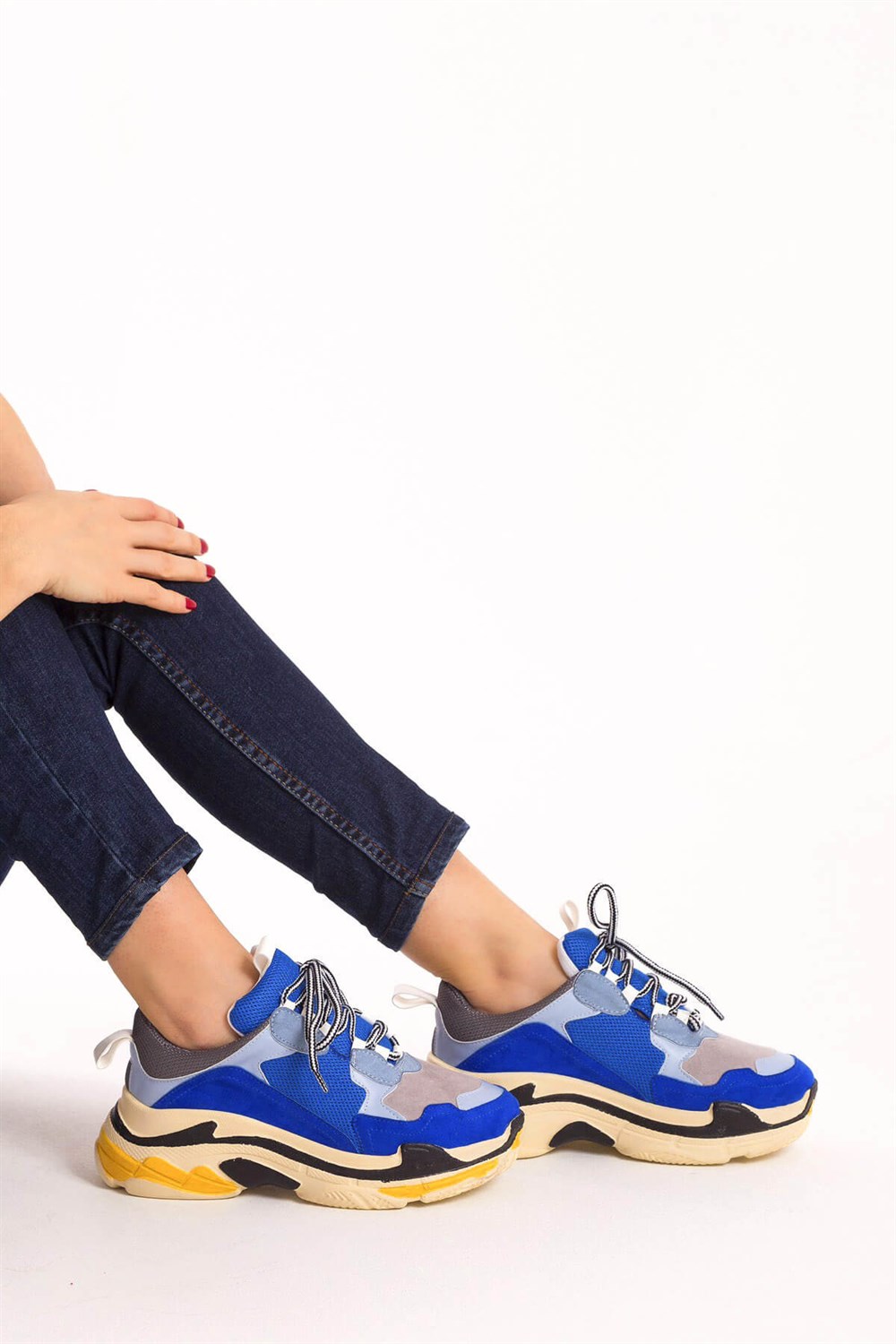 Fox Shoes Saks/Mavi/Gri Kadın Sneakers D592410102