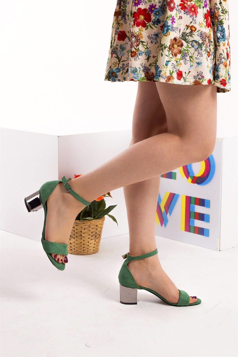 Fox Shoes Yeşil/Platin Kadın Topuklu Ayakkabı B922631002