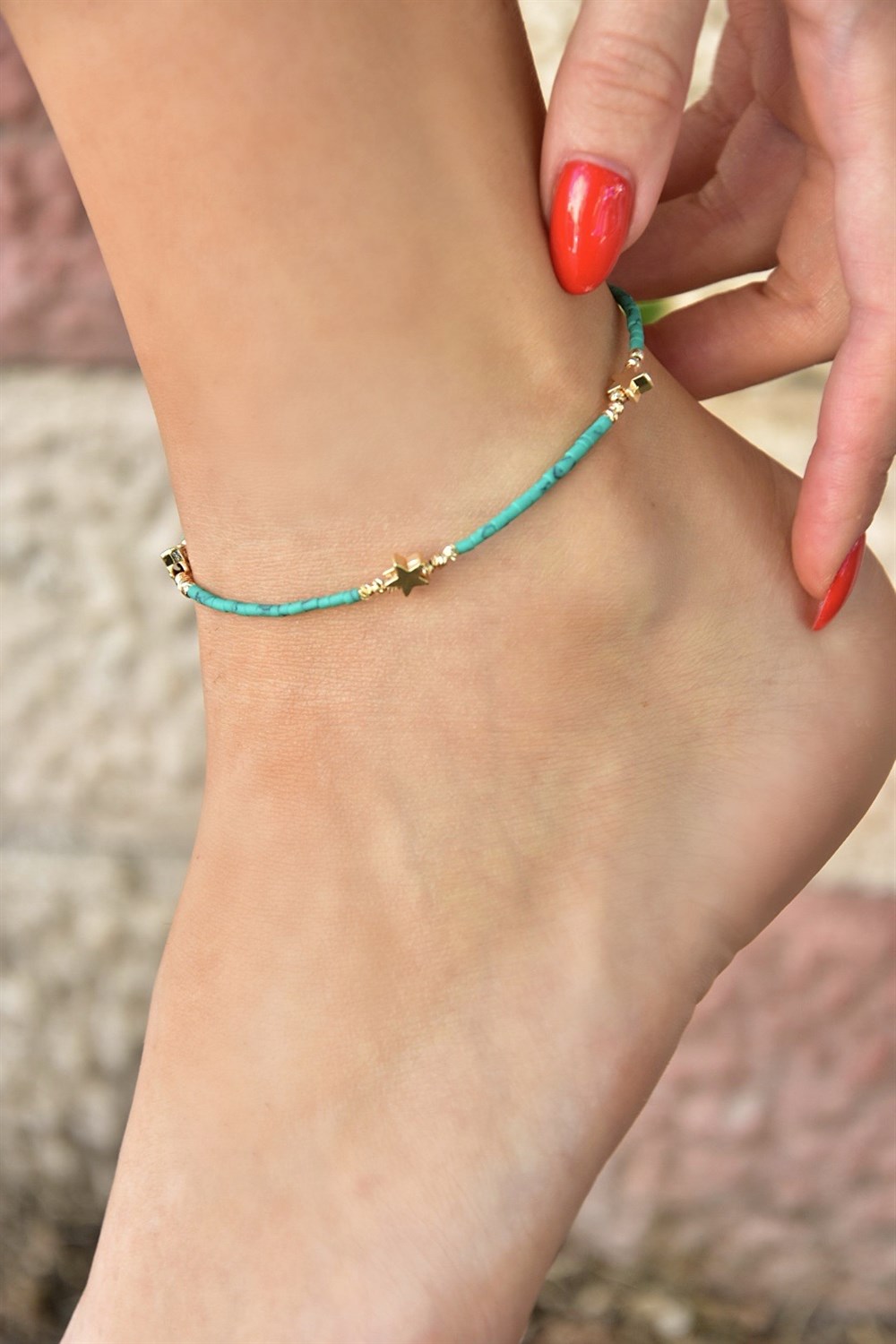 Gold Yıldız Uçlu Yeşil Fimo Halhal KA071261