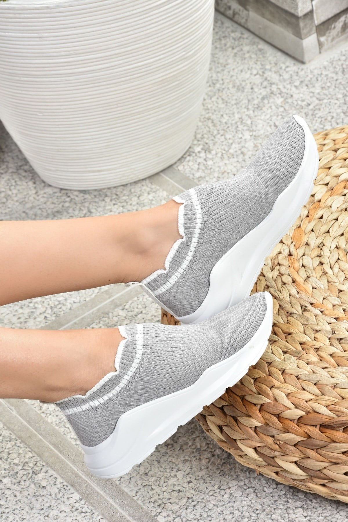 Gri Triko Kumaş Kadın Spor Ayakkabı K239000504