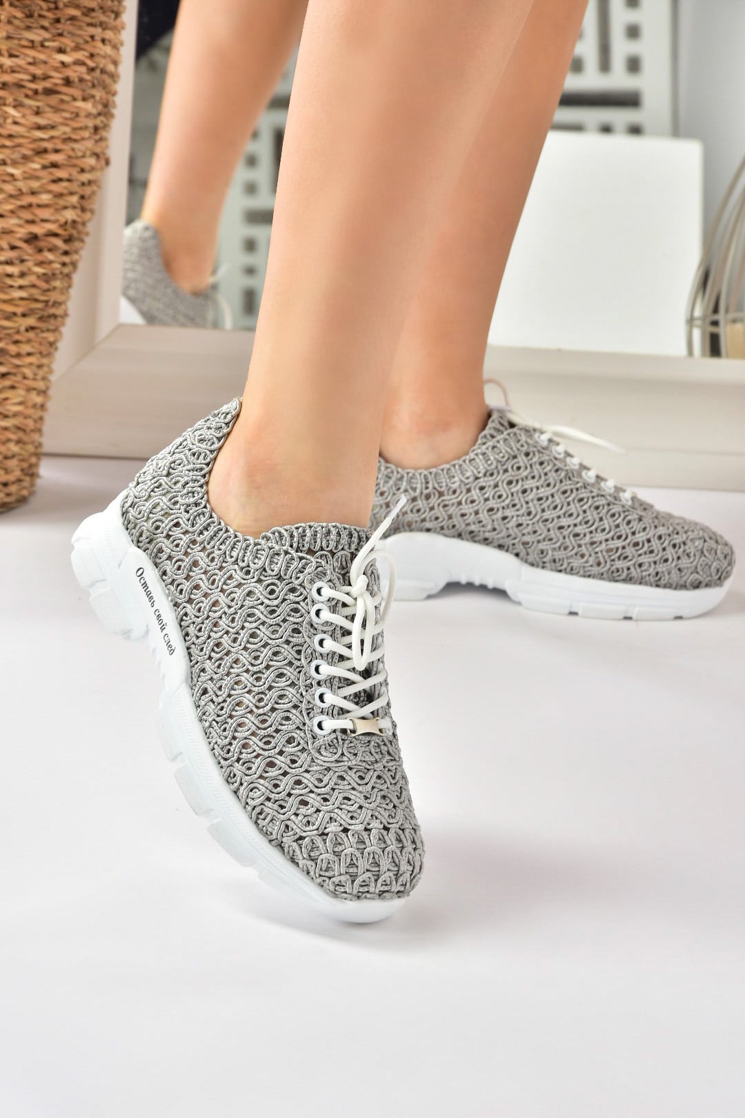 Gümüş Kumaş Kadın Spor Ayakkabı  K444876504