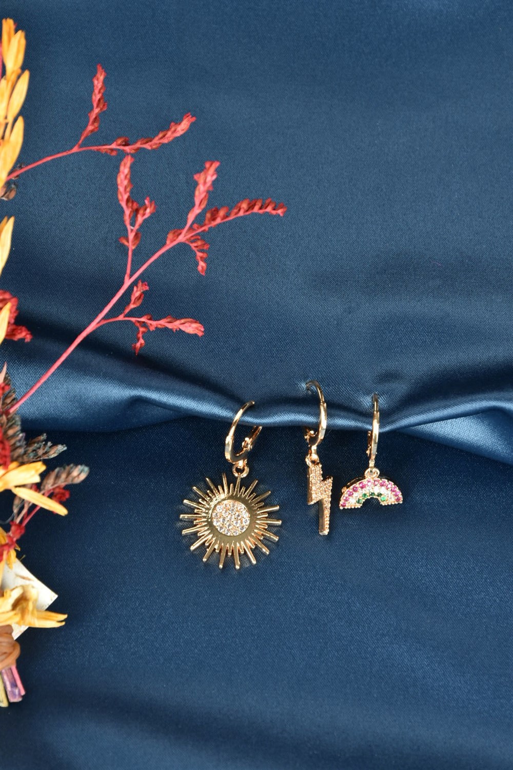 Güneş/Şimşek/Gökkuşağı 3'lü Set Küpe KA021098