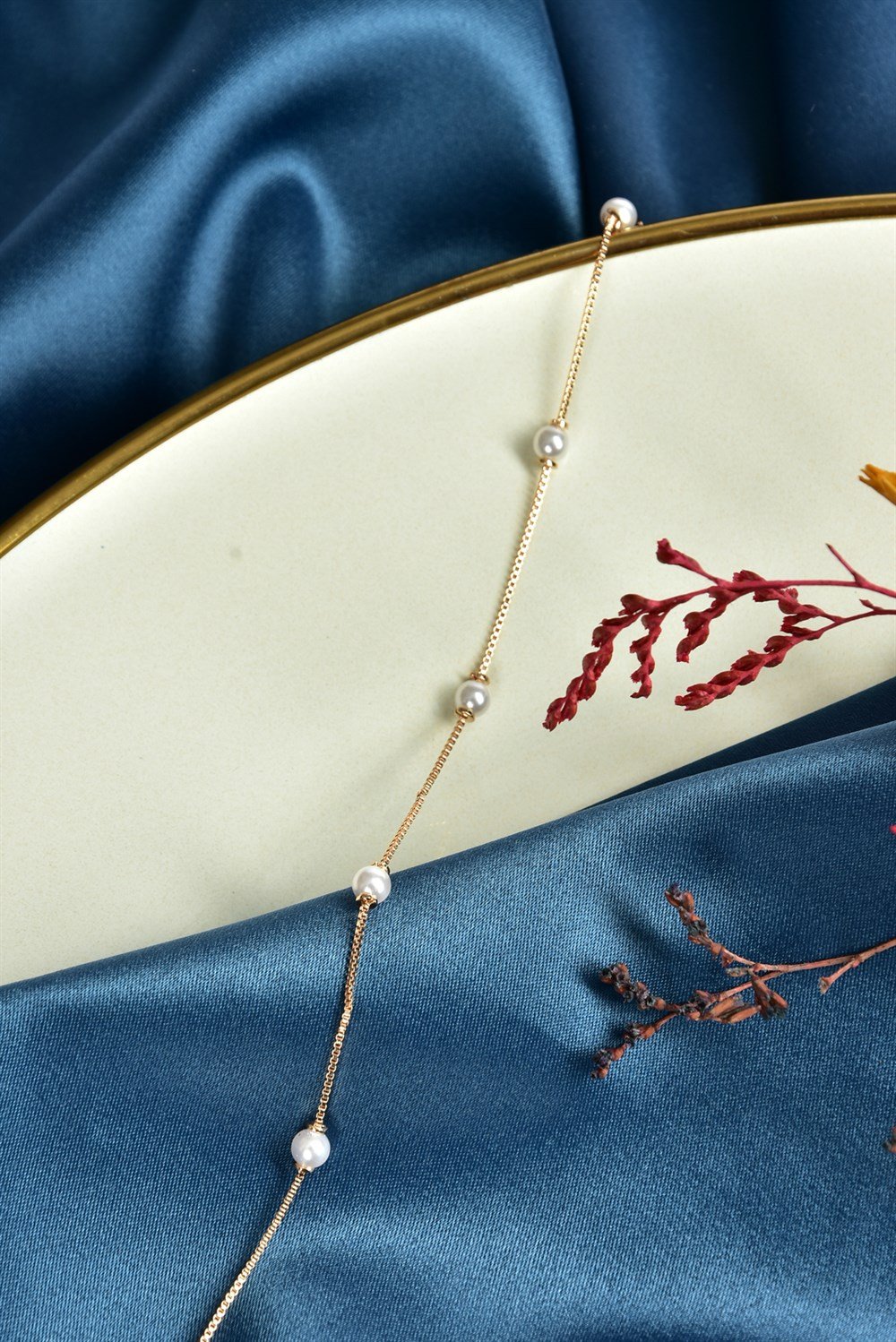 İnci Detaylı Gold Zincir Halhal KA061256