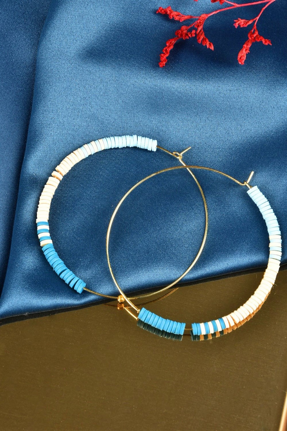 Lacivert/Mavi Fimo Büyük Halka Küpe KA031084