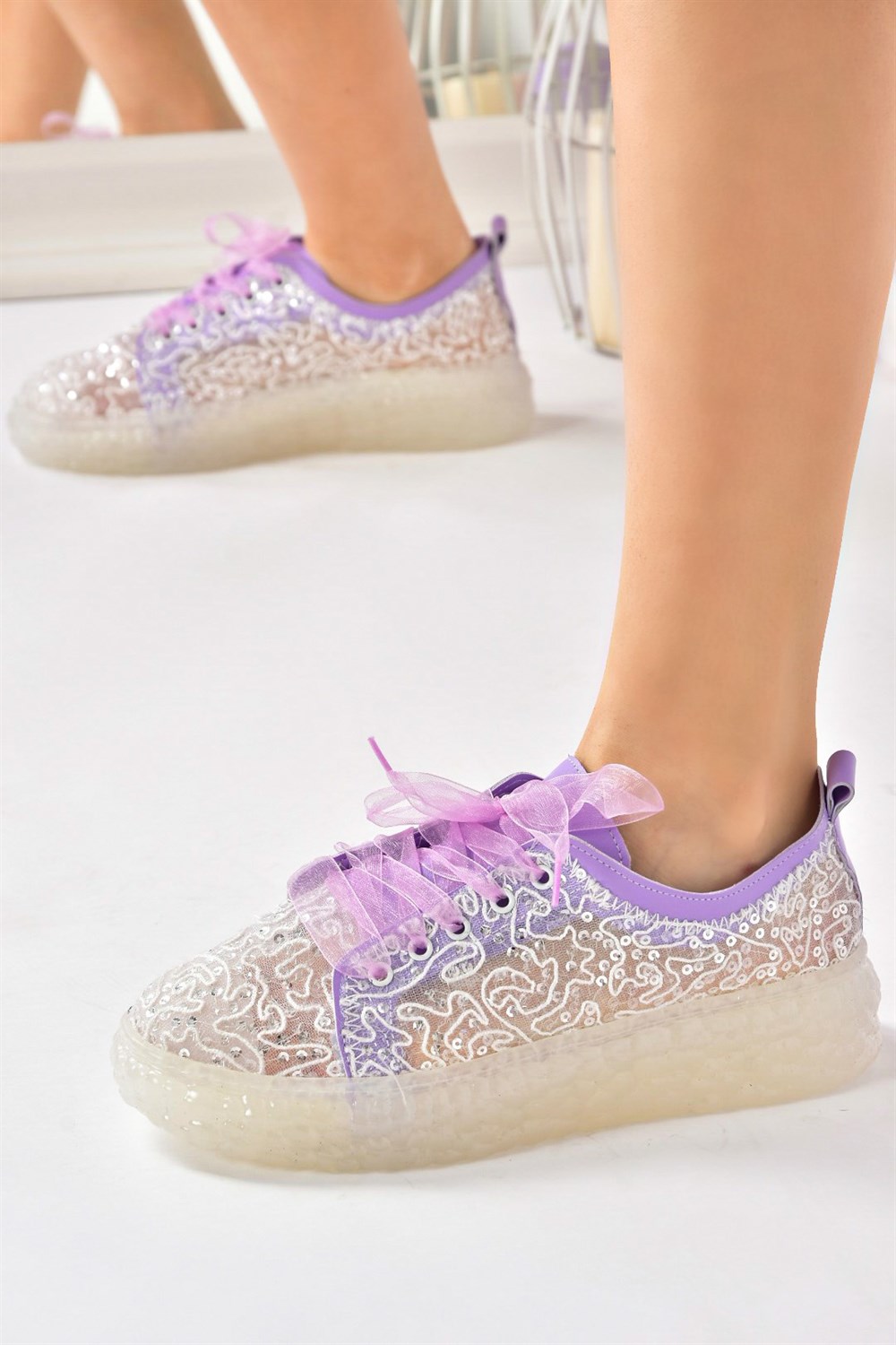 Lila Dantel Parlak Kumaş Kadın Ayakkabı M973512506