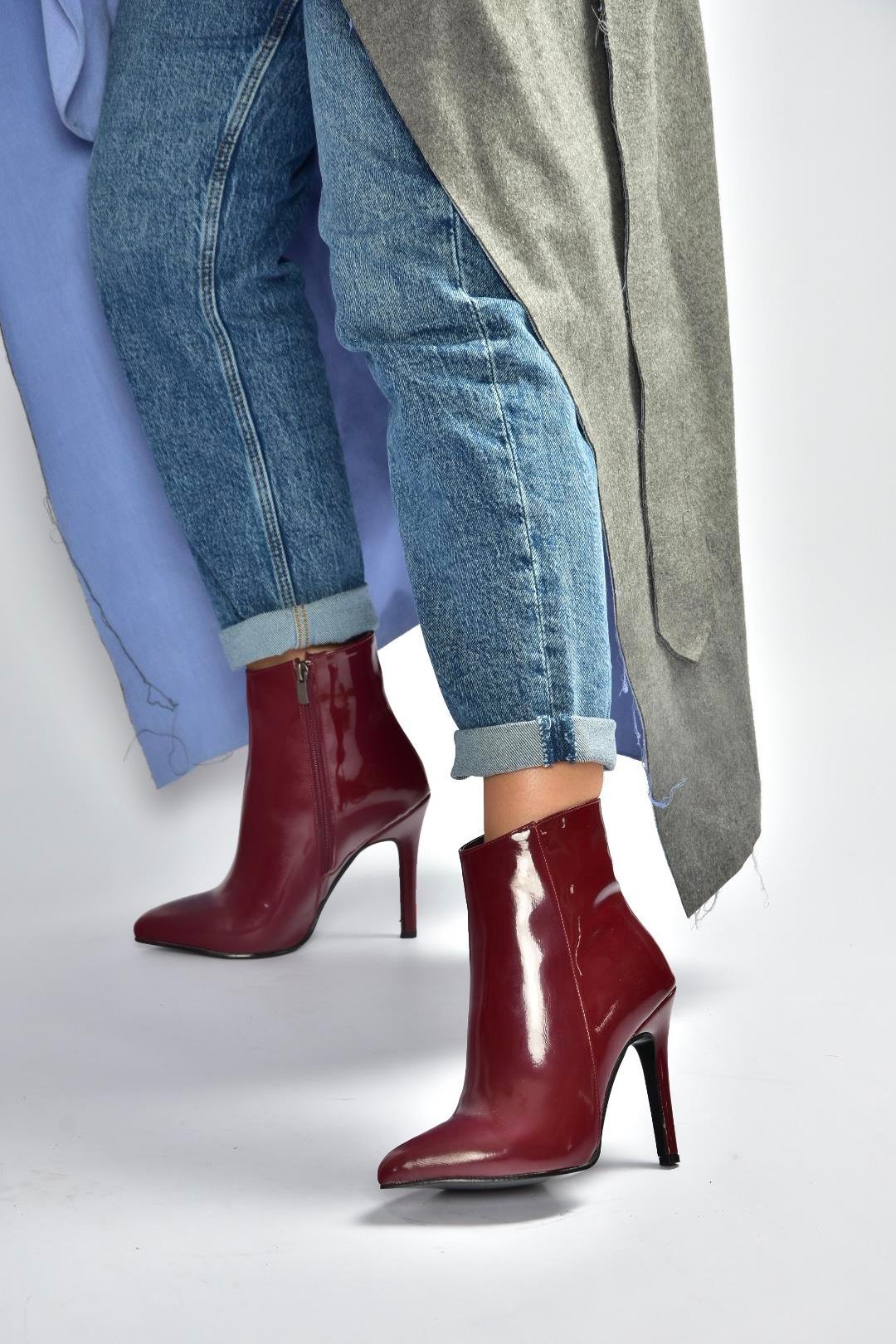 N372524408 Bordo Rugan İnce Topuklu Kadın Bot